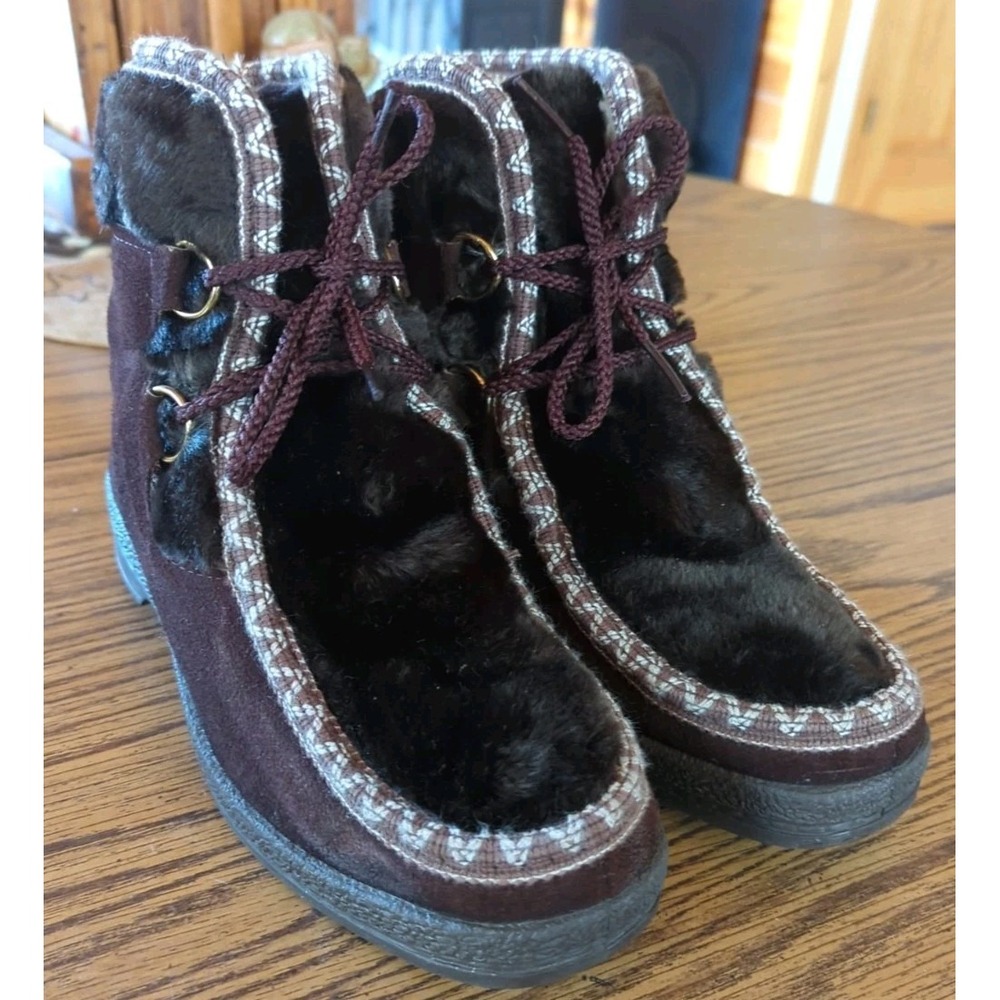 Vintage Snow‎ Land Faux Fur Nordic Ankle Boots Women's Size 7 Dark Brown